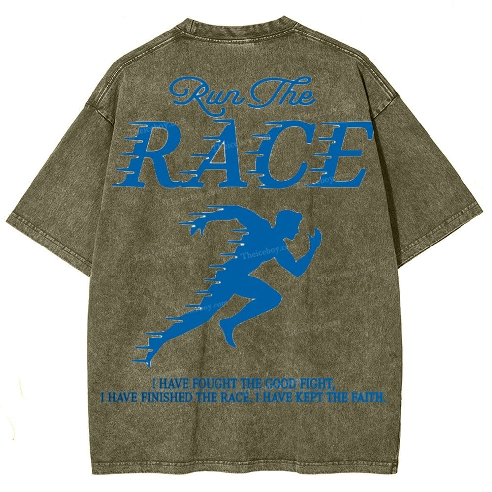 Run The Race I Have Fought Snowflake Vintage Washed T-Shirt
