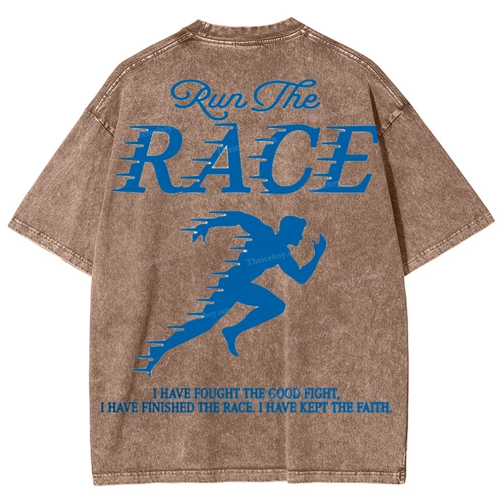 Run The Race I Have Fought Snowflake Vintage Washed T-Shirt
