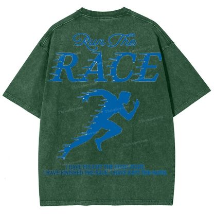 Run The Race I Have Fought Snowflake Vintage Washed T-Shirt