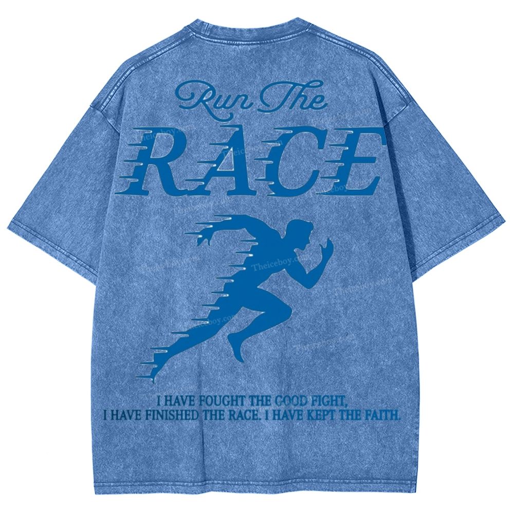 Run The Race I Have Fought Snowflake Vintage Washed T-Shirt