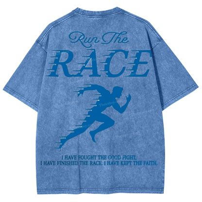 Run The Race I Have Fought Snowflake Vintage Washed T-Shirt