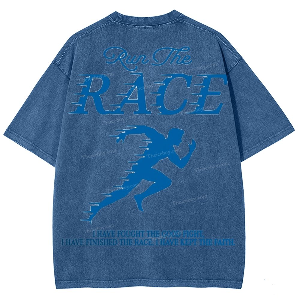 Run The Race I Have Fought Snowflake Vintage Washed T-Shirt