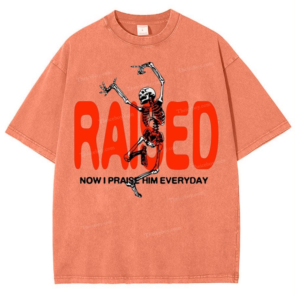 Raised Now I Praise Him Everyday Snowflake Vintage Washed T-Shirt