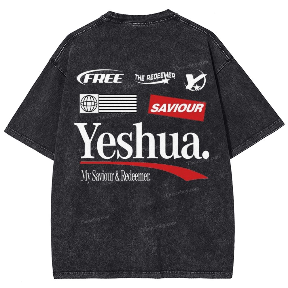 Yeshua My Saviour Redeemer Snowflake Vintage Washed T-Shirt