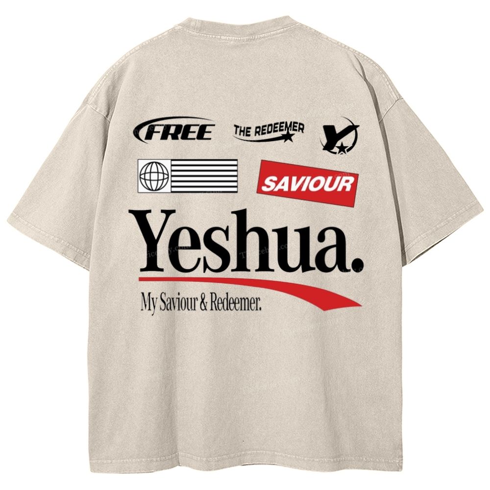 Yeshua My Saviour Redeemer Snowflake Vintage Washed T-Shirt