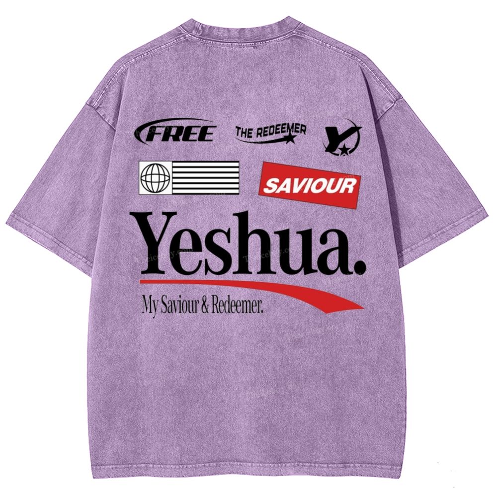 Yeshua My Saviour Redeemer Snowflake Vintage Washed T-Shirt
