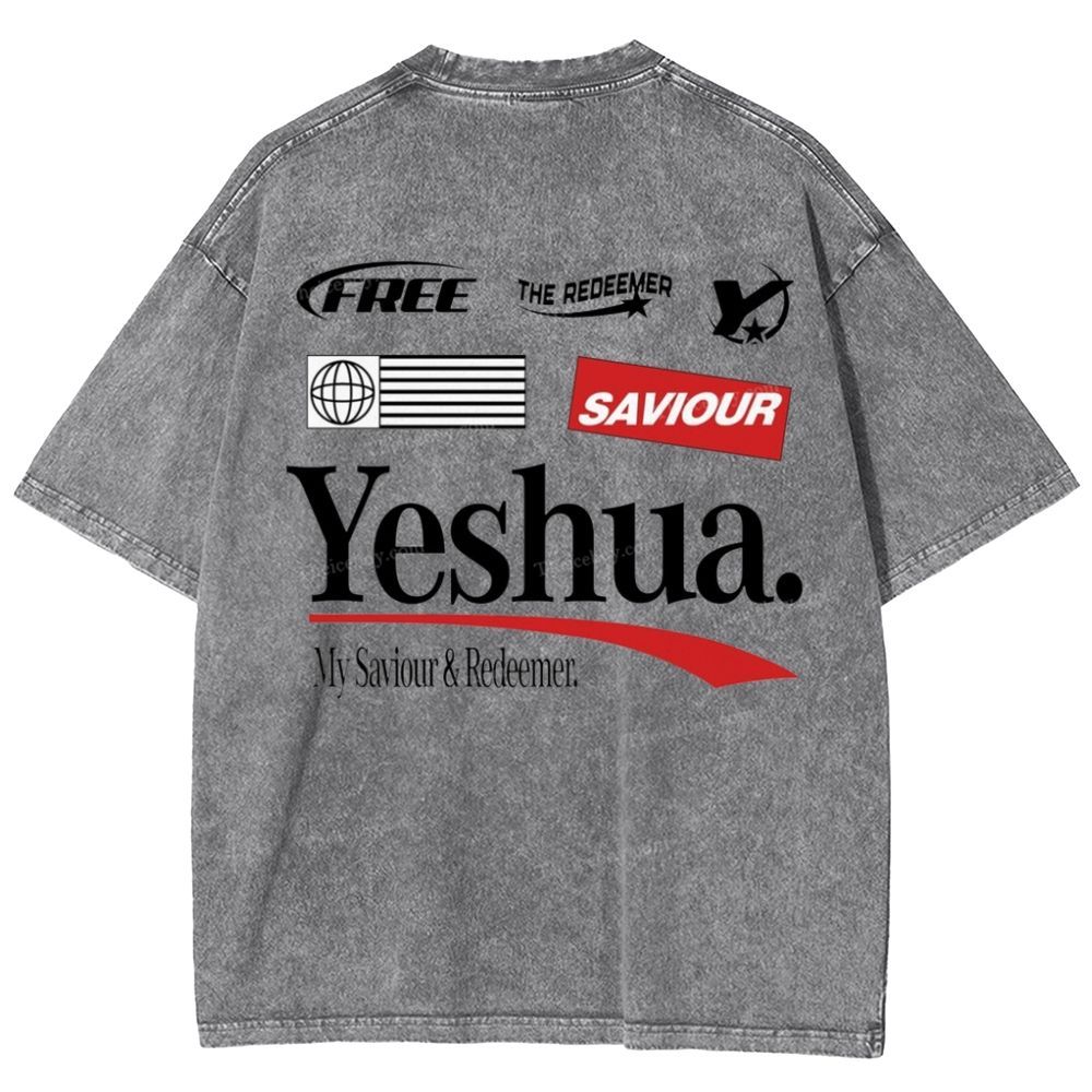 Yeshua My Saviour Redeemer Snowflake Vintage Washed T-Shirt