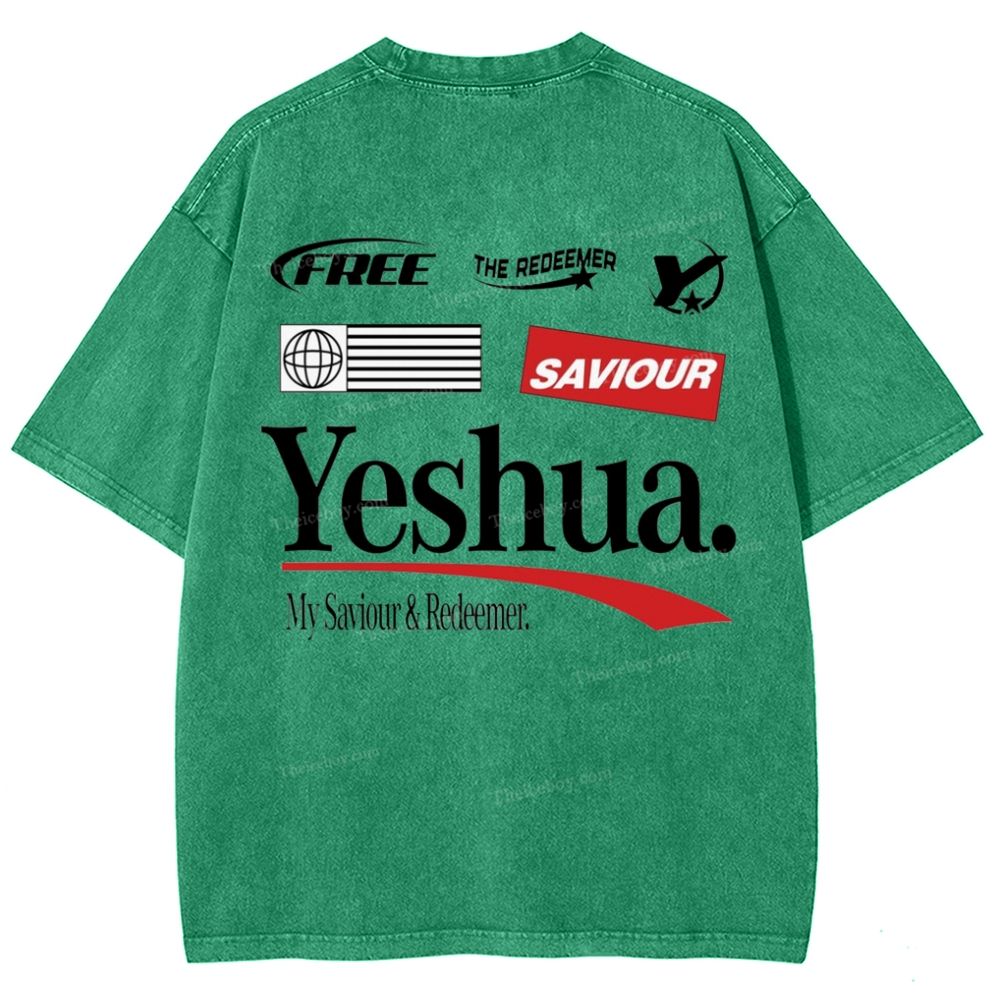 Yeshua My Saviour Redeemer Snowflake Vintage Washed T-Shirt