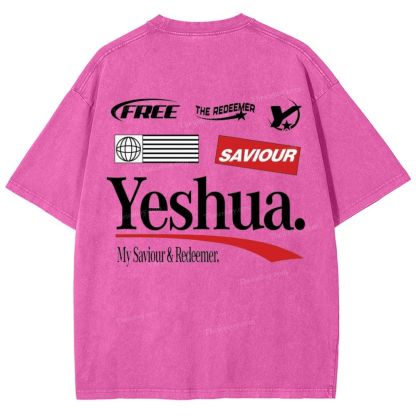 Yeshua My Saviour Redeemer Snowflake Vintage Washed T-Shirt