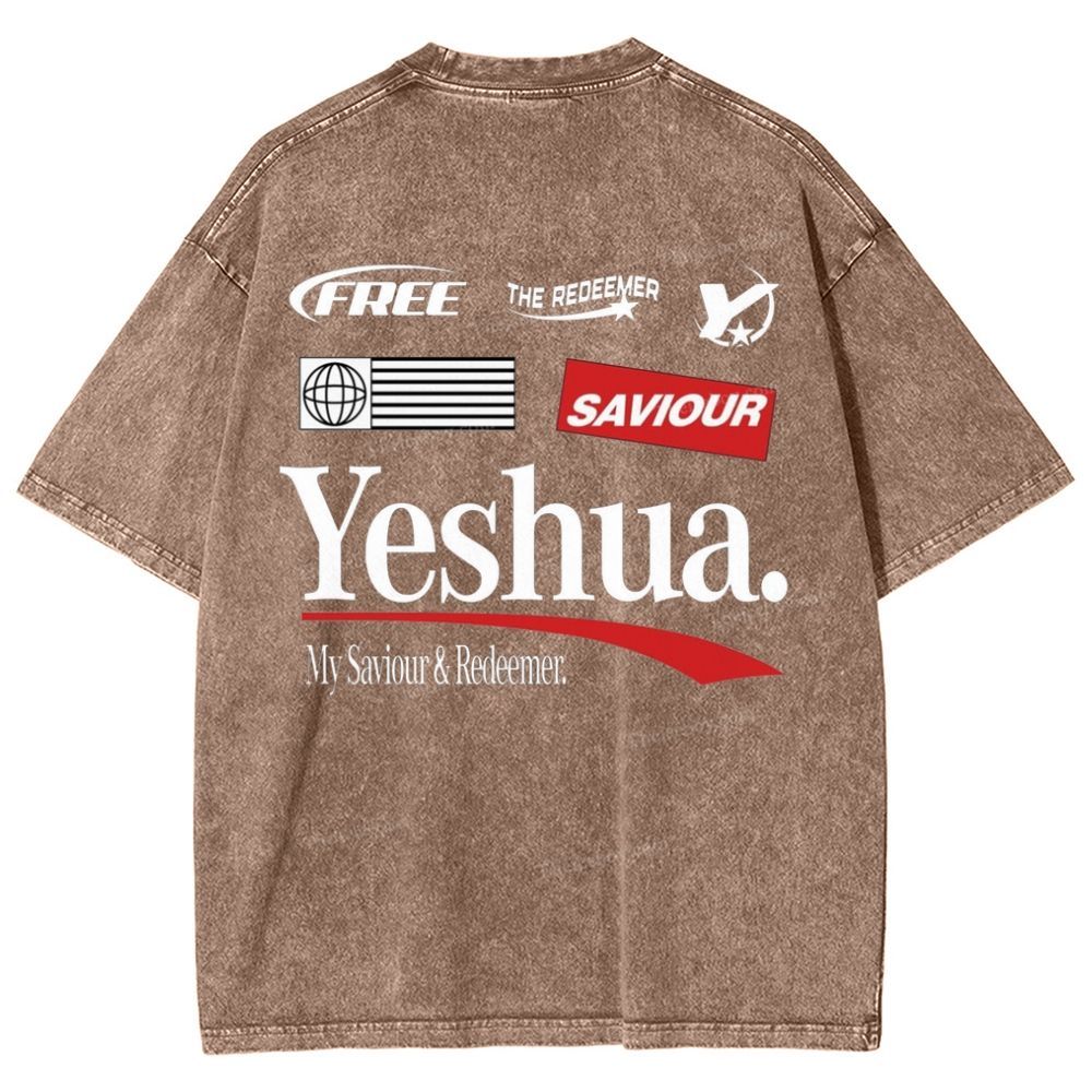 Yeshua My Saviour Redeemer Snowflake Vintage Washed T-Shirt