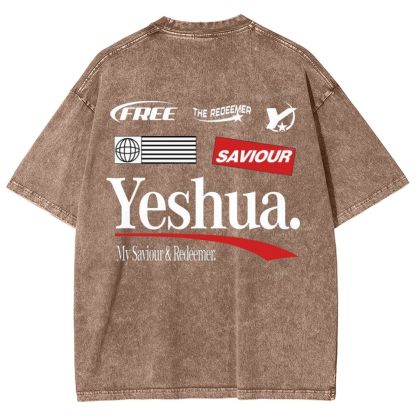Yeshua My Saviour Redeemer Snowflake Vintage Washed T-Shirt
