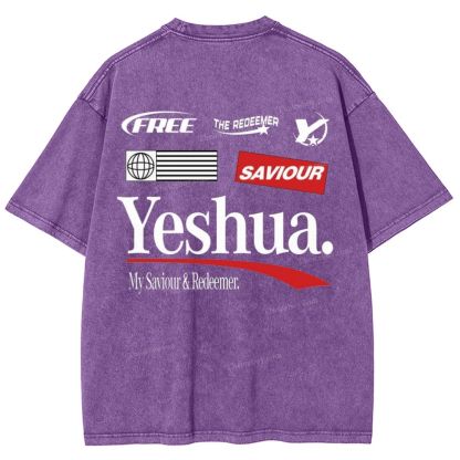 Yeshua My Saviour Redeemer Snowflake Vintage Washed T-Shirt