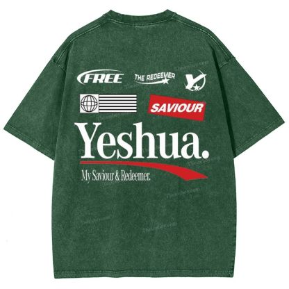 Yeshua My Saviour Redeemer Snowflake Vintage Washed T-Shirt