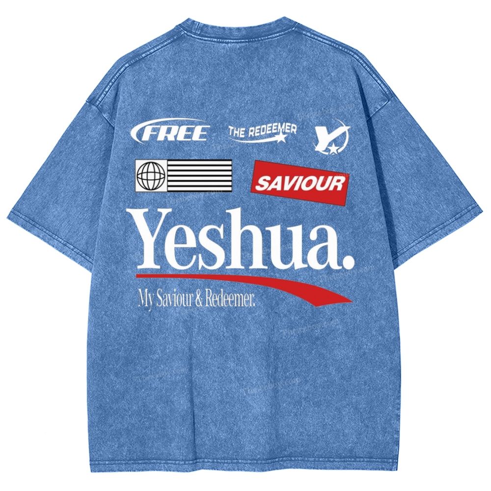 Yeshua My Saviour Redeemer Snowflake Vintage Washed T-Shirt