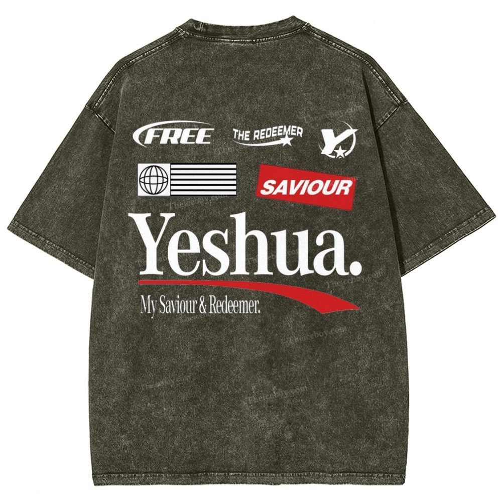 Yeshua My Saviour Redeemer Snowflake Vintage Washed T-Shirt