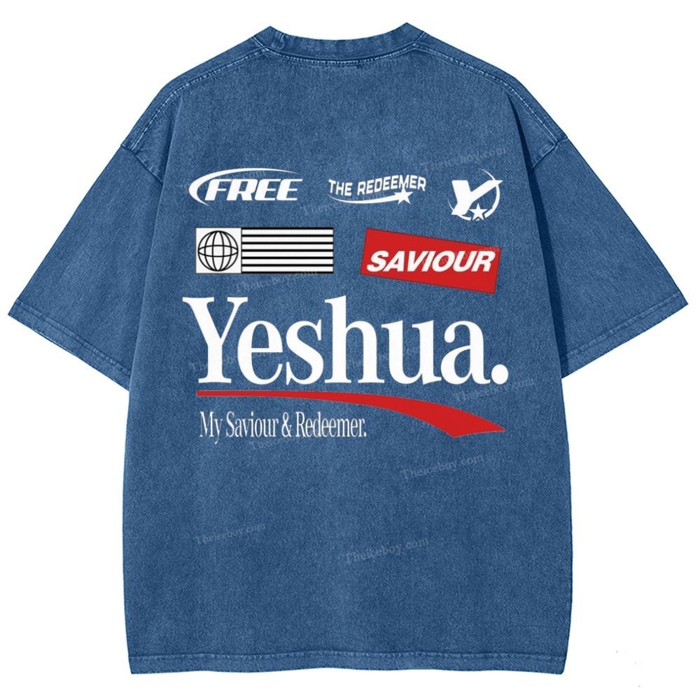 Yeshua My Saviour Redeemer Snowflake Vintage Washed T-Shirt