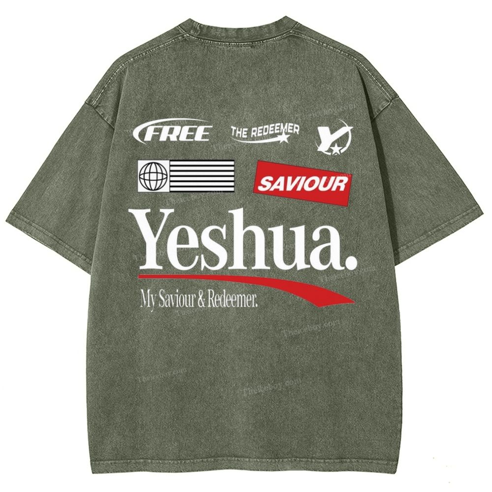 Yeshua My Saviour Redeemer Snowflake Vintage Washed T-Shirt