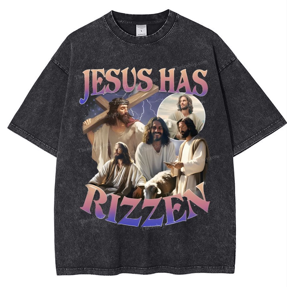 Jesus Has Rizzen Snowflake Vintage Washed T-Shirt