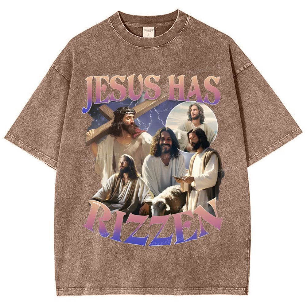 Jesus Has Rizzen Snowflake Vintage Washed T-Shirt