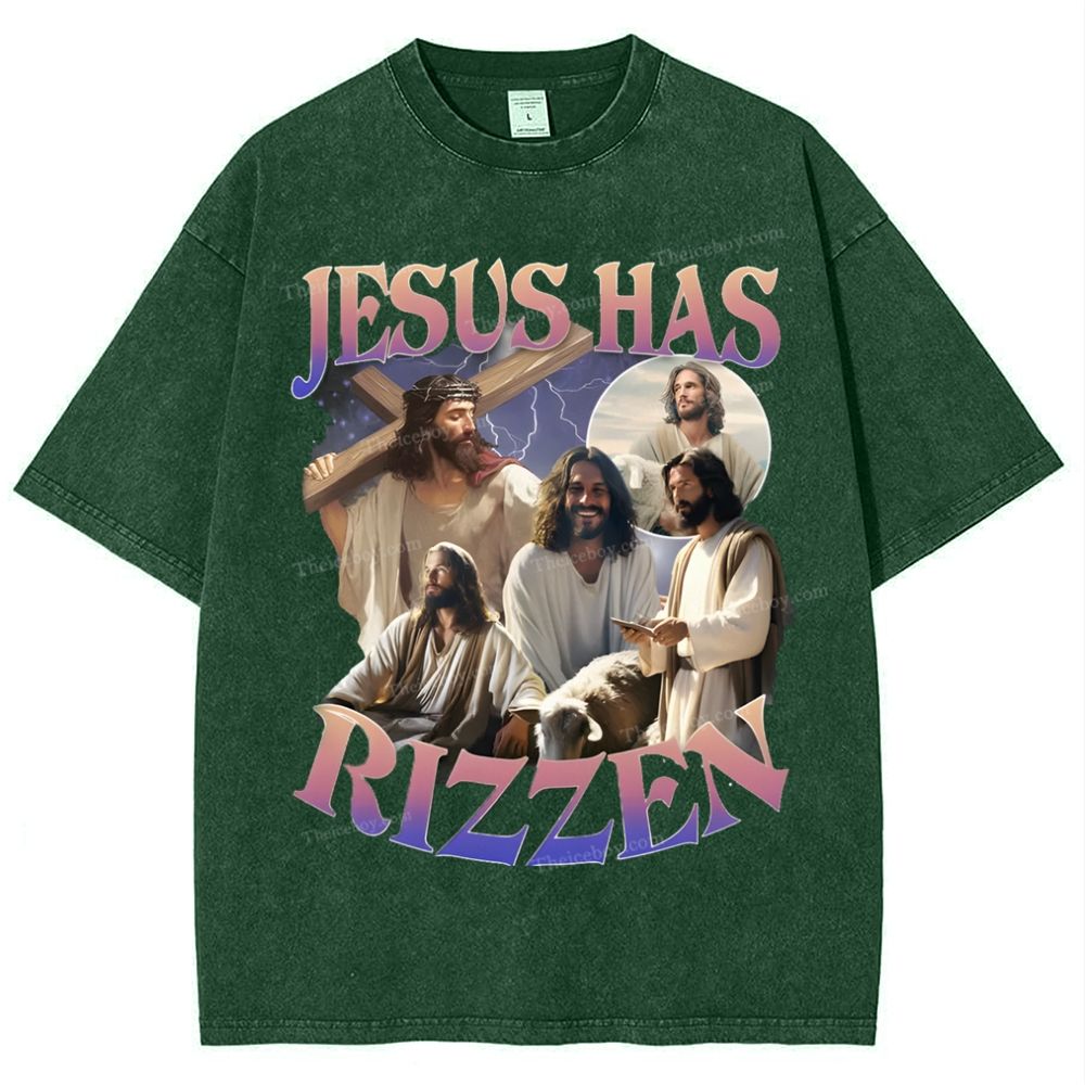 Jesus Has Rizzen Snowflake Vintage Washed T-Shirt