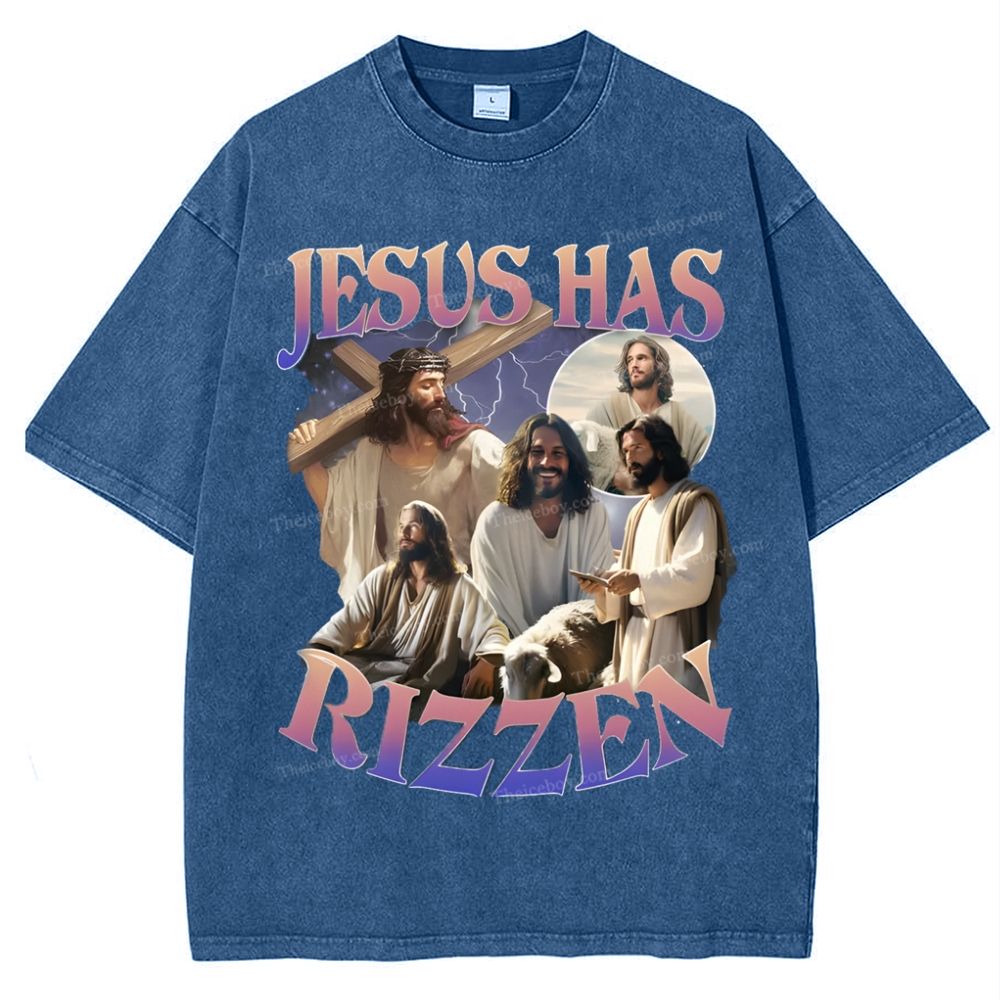 Jesus Has Rizzen Snowflake Vintage Washed T-Shirt