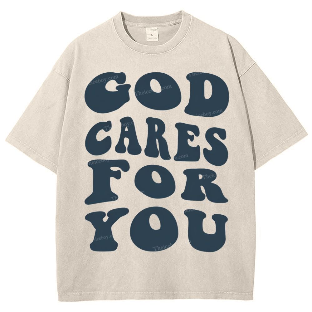 God Cares For You Snowflake Vintage Washed T-Shirt