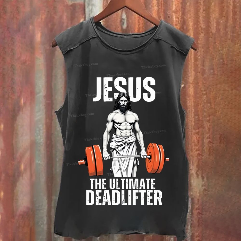 Jesus The Ultimate Deadlifter Christian Snowflake Washed Vest