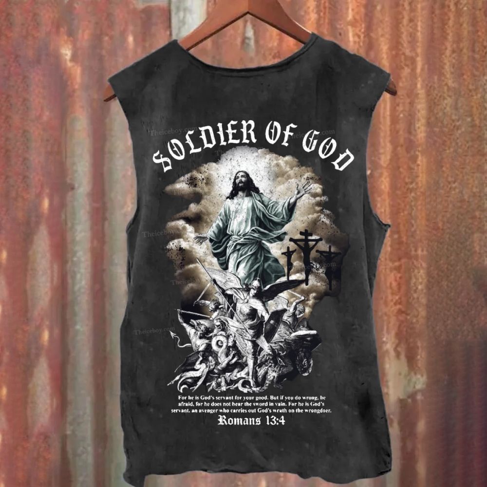 Soldier Of God Christian Snowflake Washed Vest