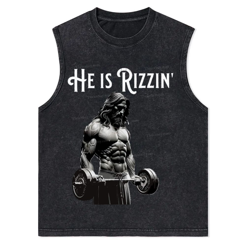 He Is Rizzin Christian Snowflake Washed Vest