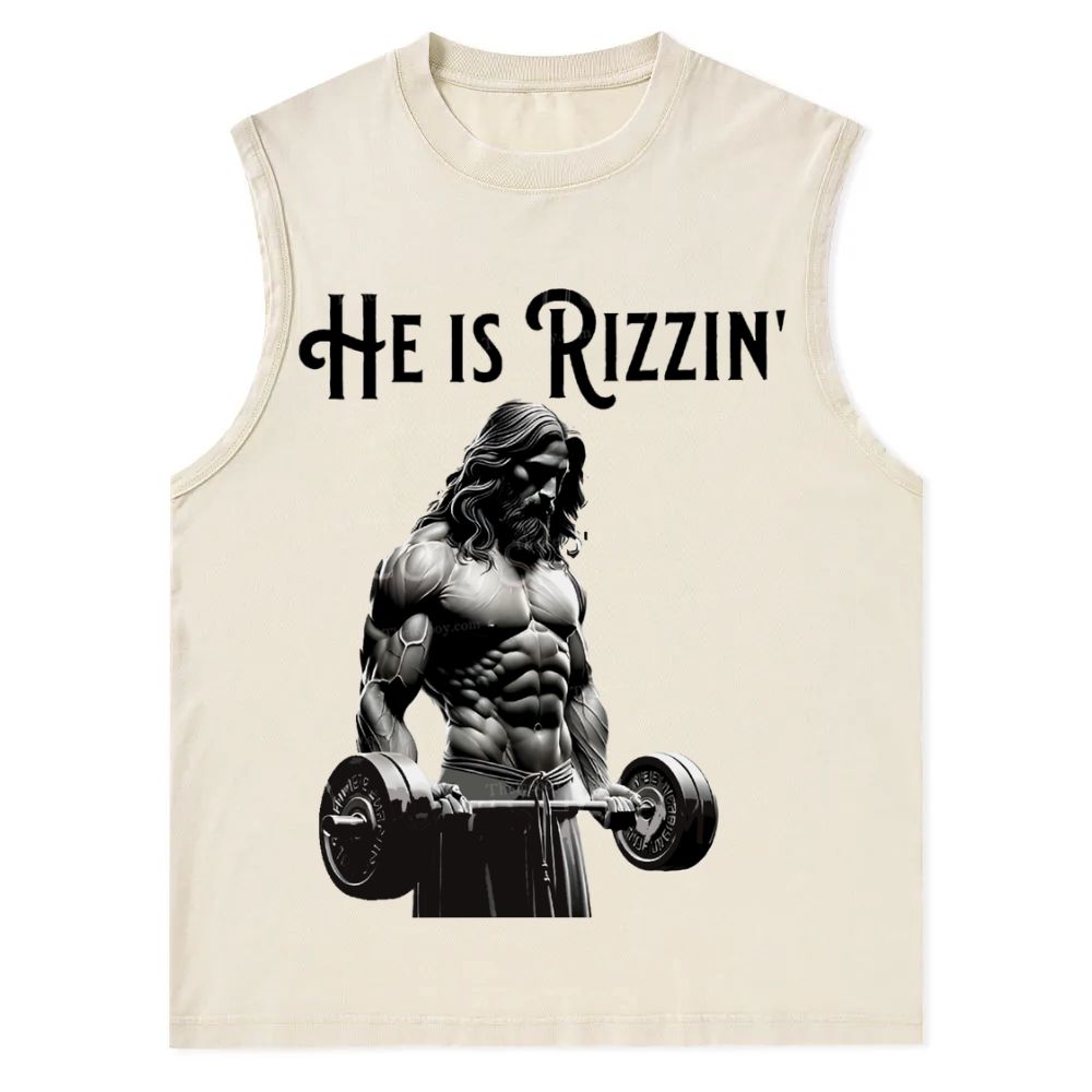 He Is Rizzin Christian Snowflake Washed Vest