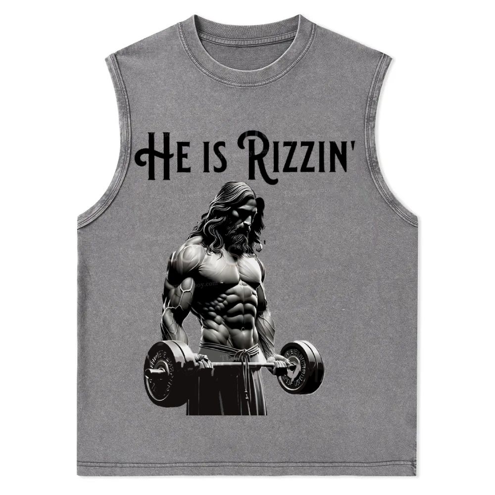He Is Rizzin Christian Snowflake Washed Vest