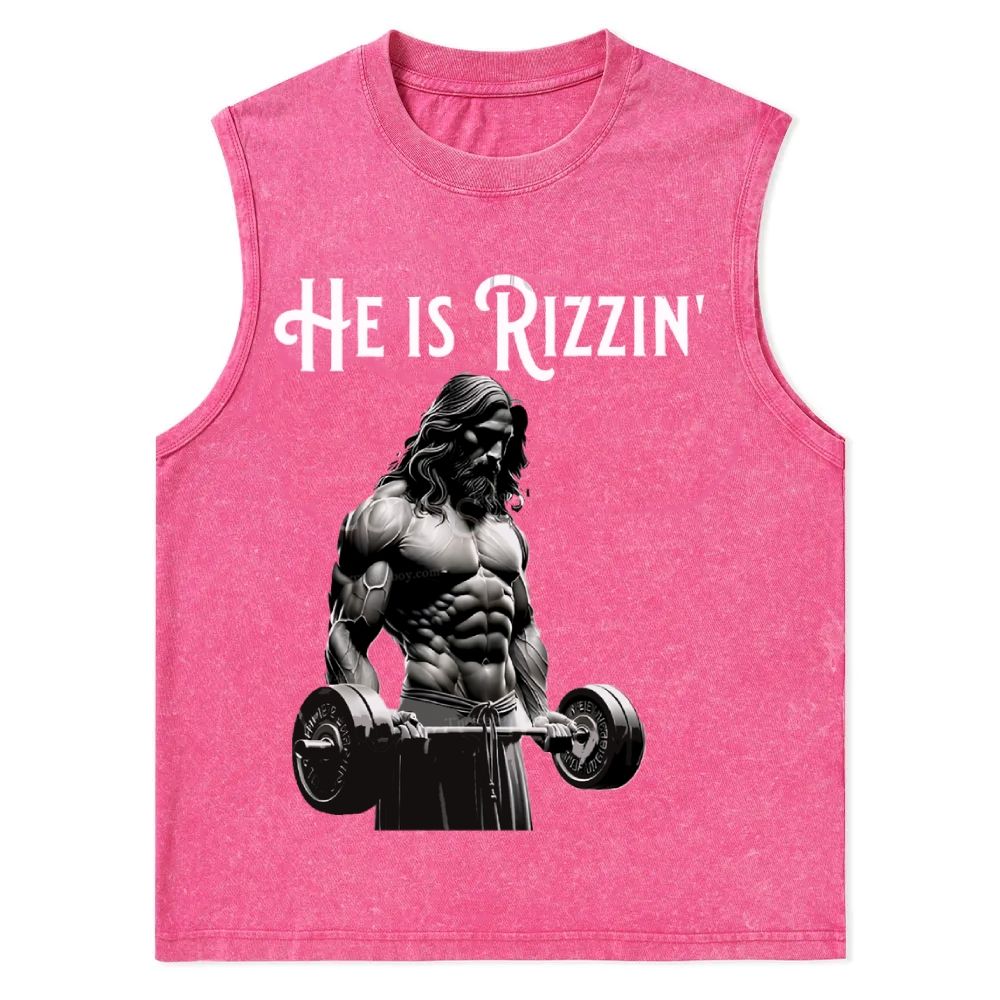 He Is Rizzin Christian Snowflake Washed Vest