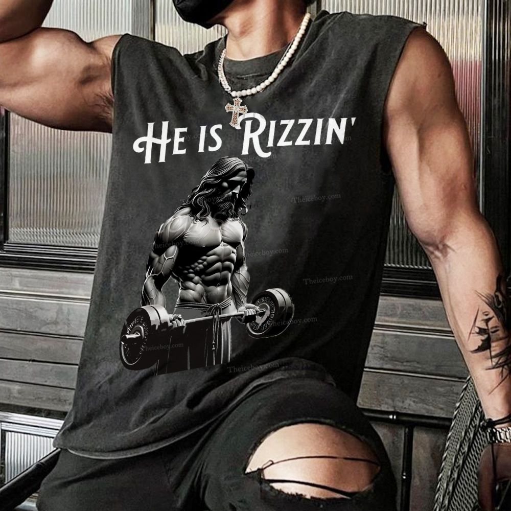 He Is Rizzin Christian Snowflake Washed Vest
