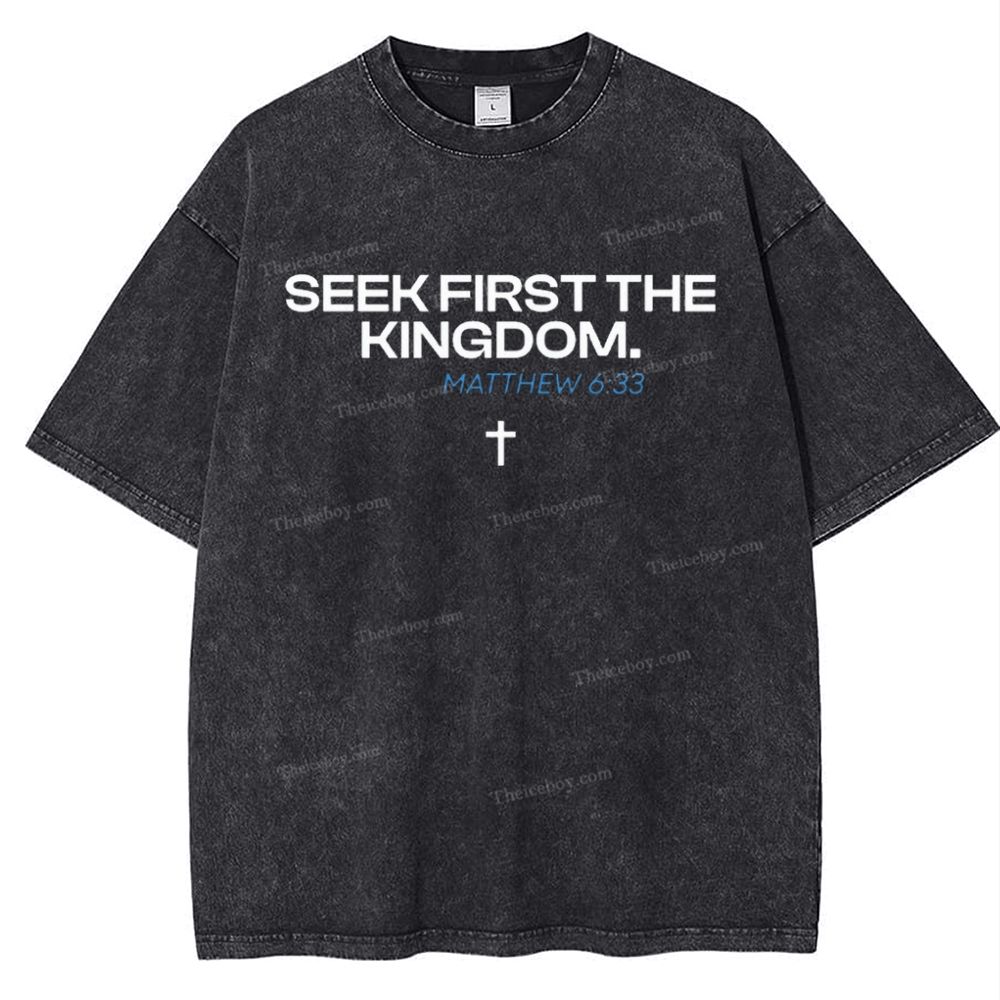 Seek First The Kingdom Matthew 6:33 Snowflake Vintage Washed T-Shirt