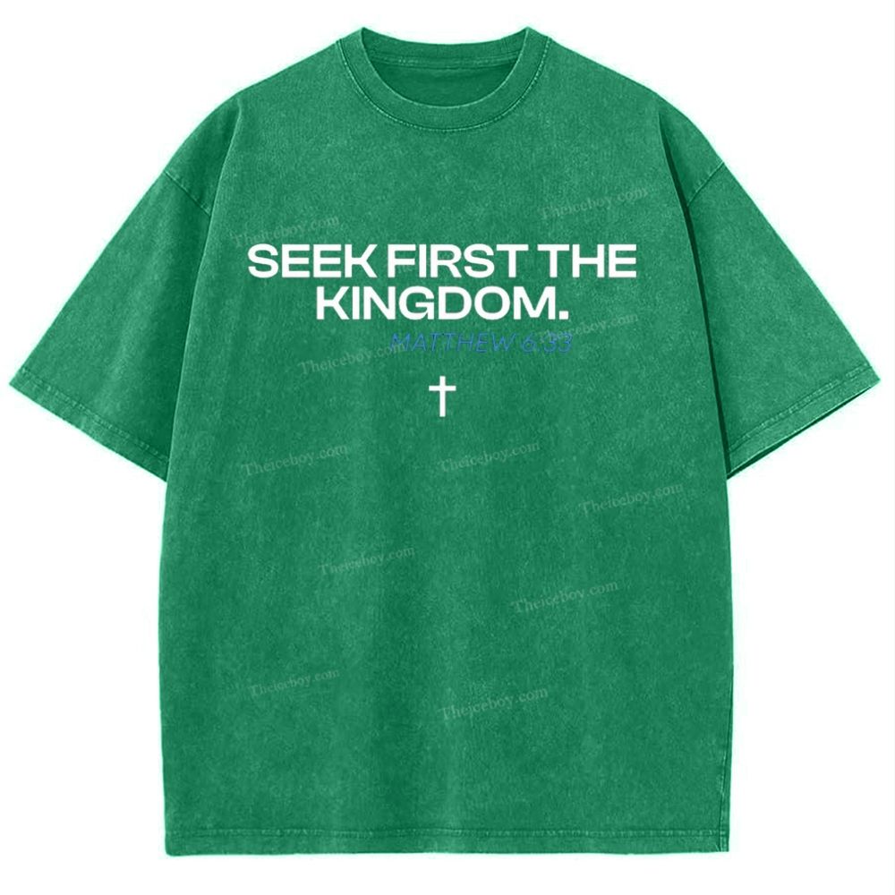 Seek First The Kingdom Matthew 6:33 Snowflake Vintage Washed T-Shirt