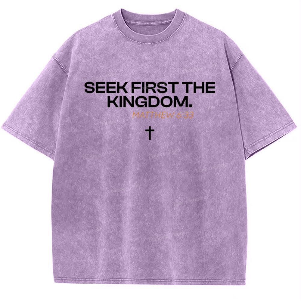 Seek First The Kingdom Matthew 6:33 Snowflake Vintage Washed T-Shirt