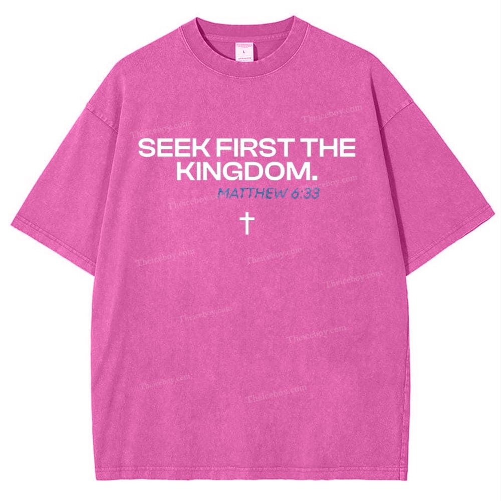 Seek First The Kingdom Matthew 6:33 Snowflake Vintage Washed T-Shirt