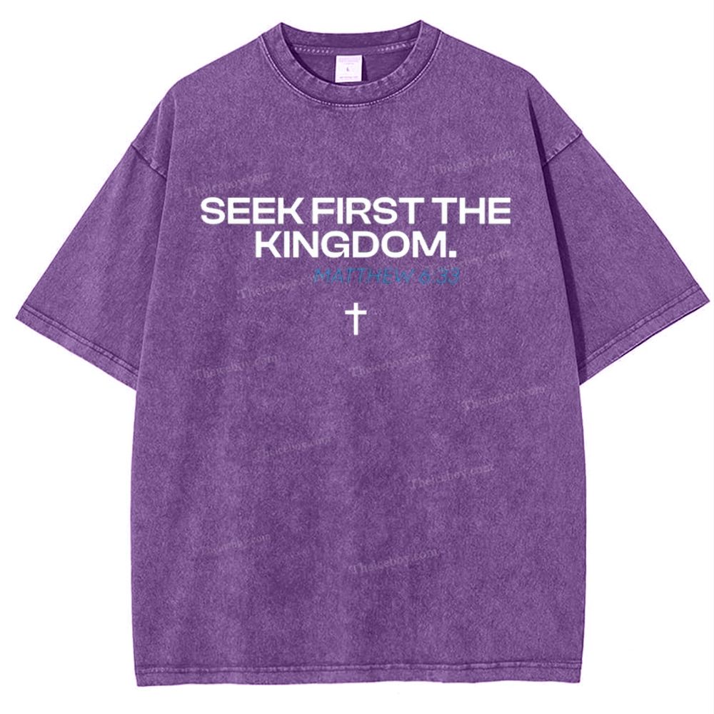 Seek First The Kingdom Matthew 6:33 Snowflake Vintage Washed T-Shirt