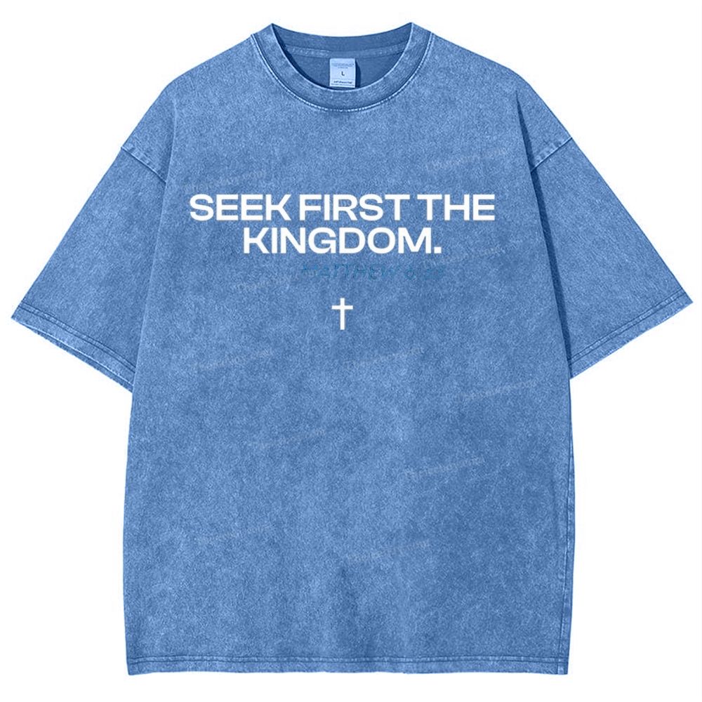 Seek First The Kingdom Matthew 6:33 Snowflake Vintage Washed T-Shirt