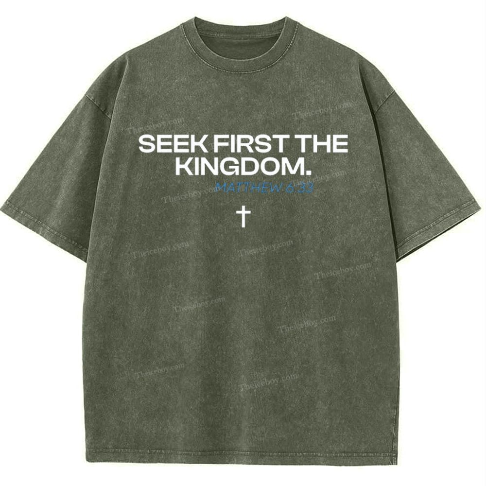 Seek First The Kingdom Matthew 6:33 Snowflake Vintage Washed T-Shirt