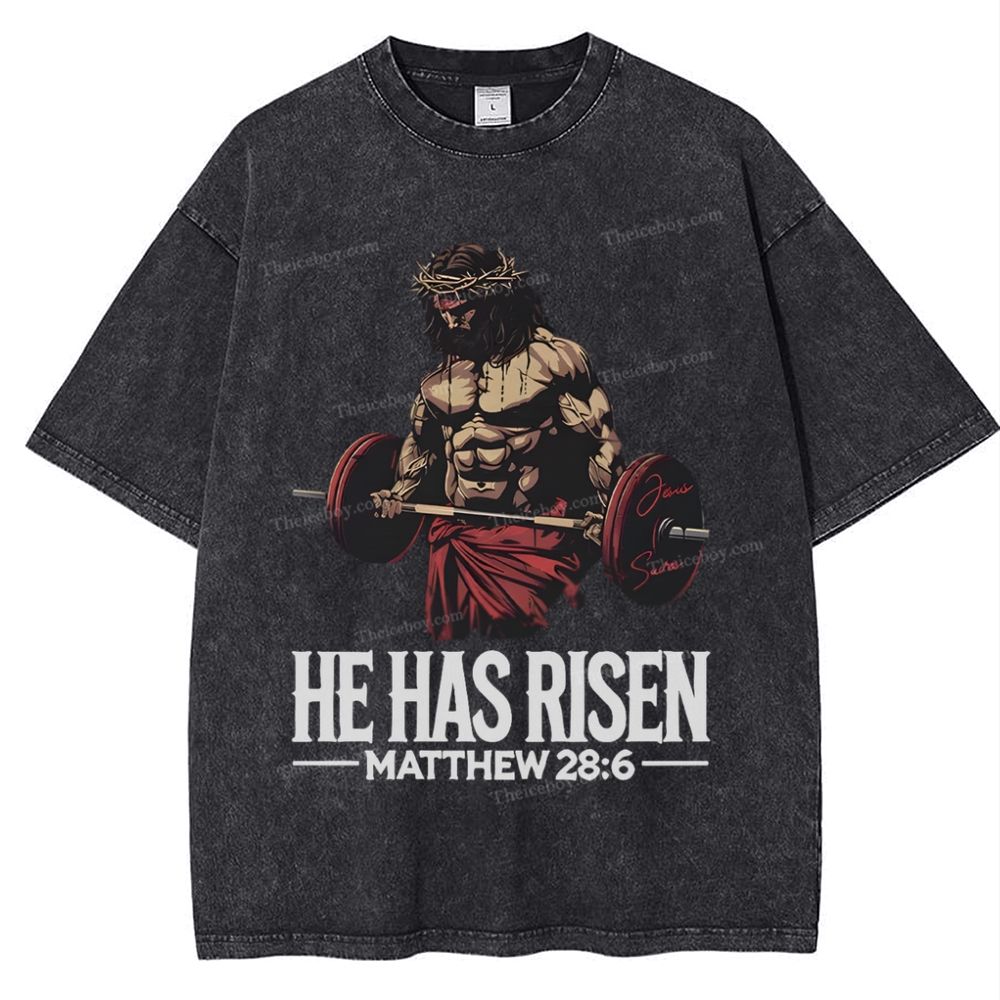 He Has Risen Matthew 28:6 Snowflake Vintage Washed T-Shirt