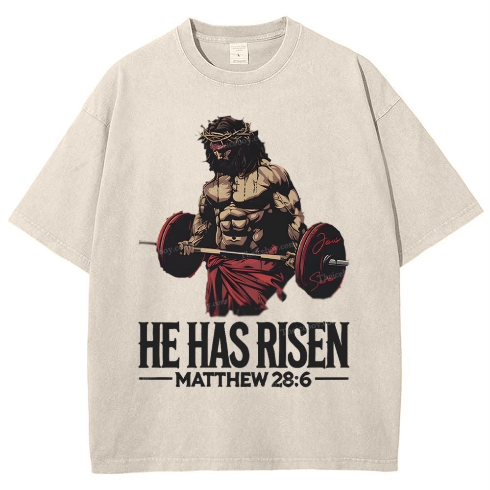 He Has Risen Matthew 28:6 Snowflake Vintage Washed T-Shirt