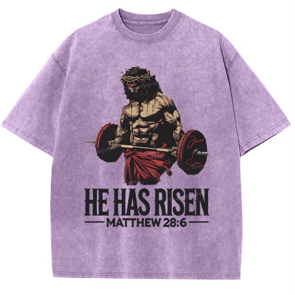 He Has Risen Matthew 28:6 Snowflake Vintage Washed T-Shirt