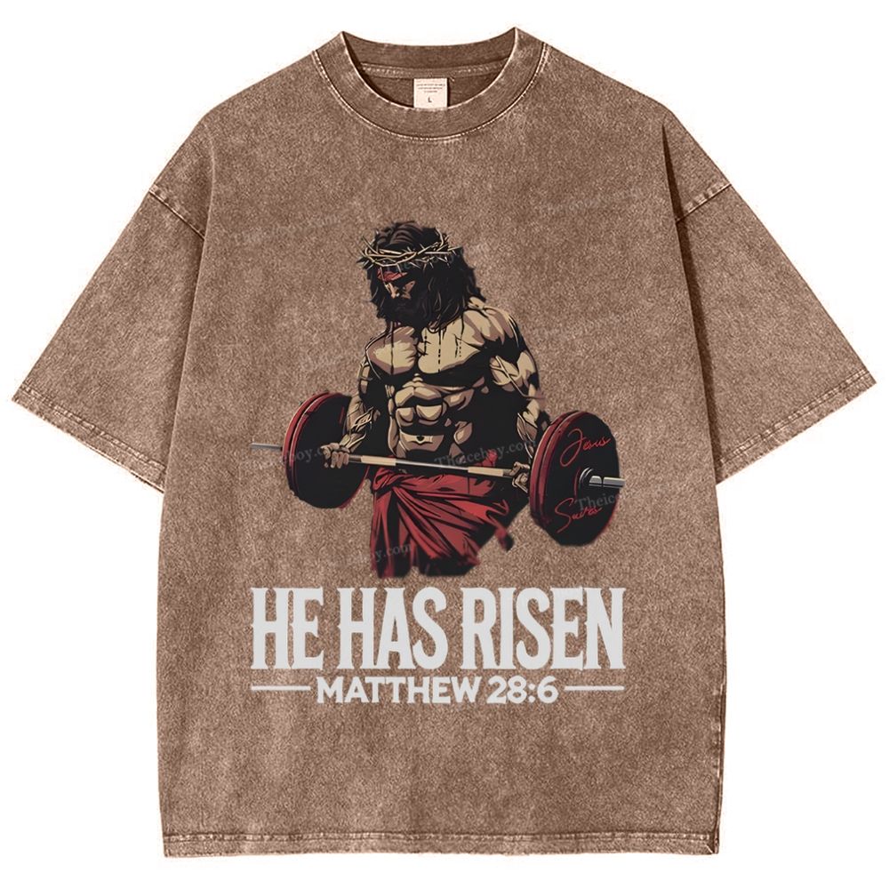 He Has Risen Matthew 28:6 Snowflake Vintage Washed T-Shirt