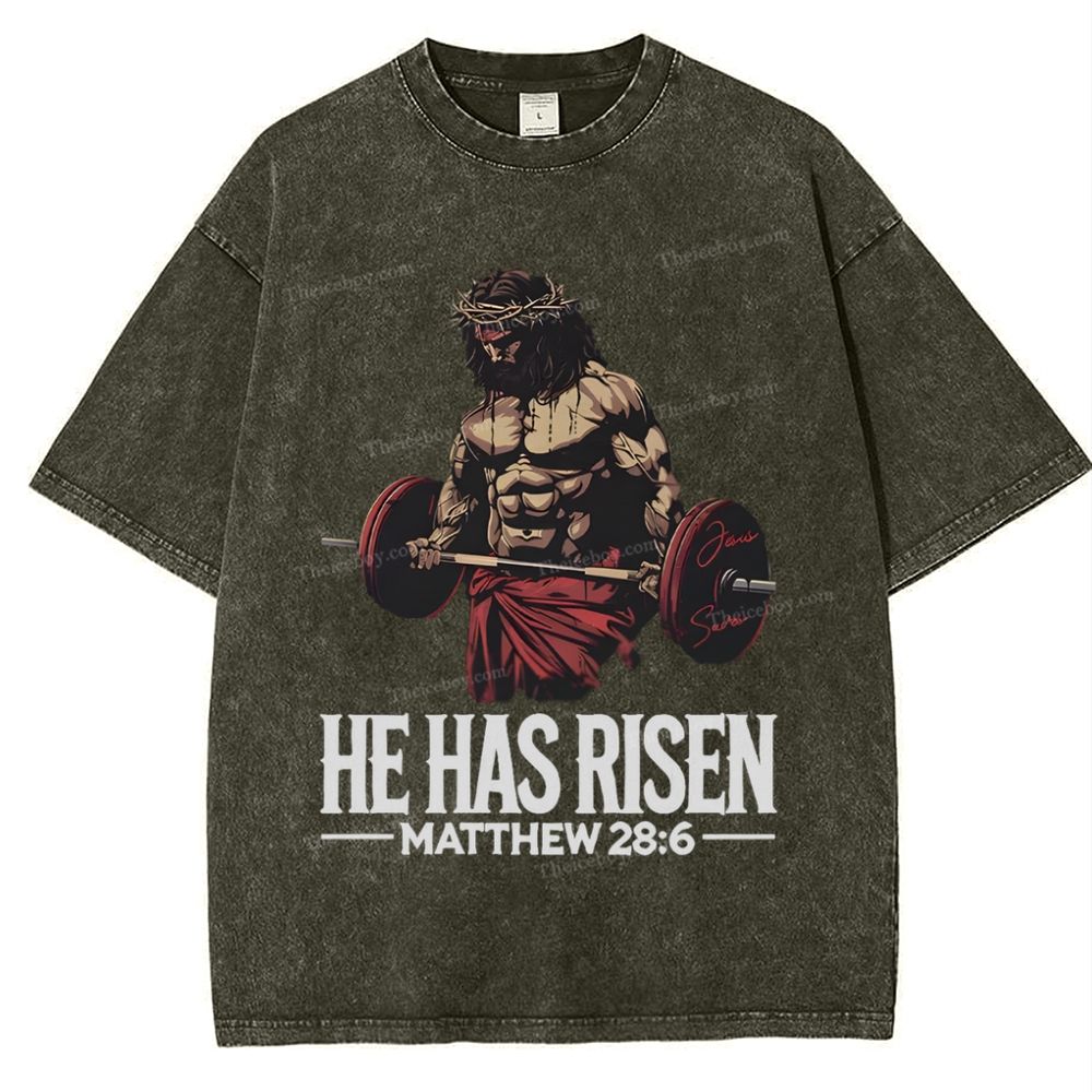 He Has Risen Matthew 28:6 Snowflake Vintage Washed T-Shirt