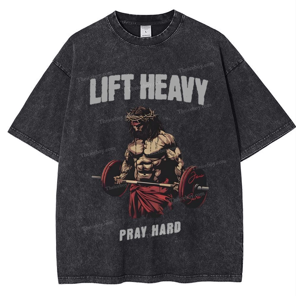 Lift Heavy Pray Hard Snowflake Vintage Washed T-Shirt
