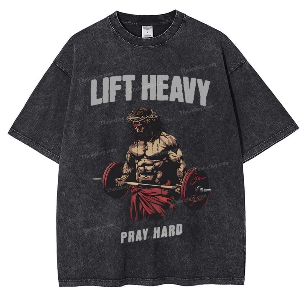Lift Heavy Pray Hard Snowflake Vintage Washed T-Shirt