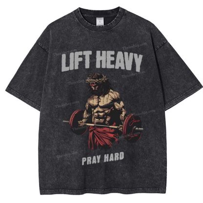 Lift Heavy Pray Hard Snowflake Vintage Washed T-Shirt