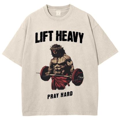 Lift Heavy Pray Hard Snowflake Vintage Washed T-Shirt