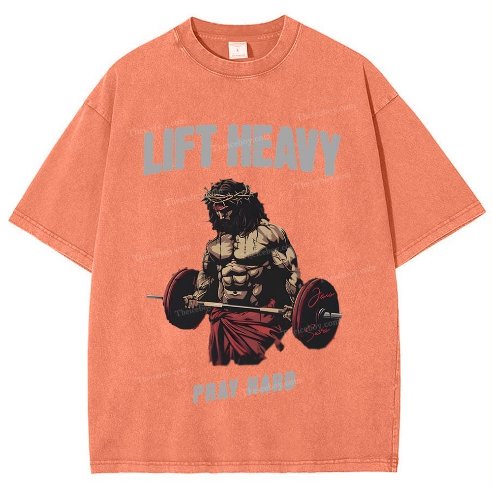 Lift Heavy Pray Hard Snowflake Vintage Washed T-Shirt